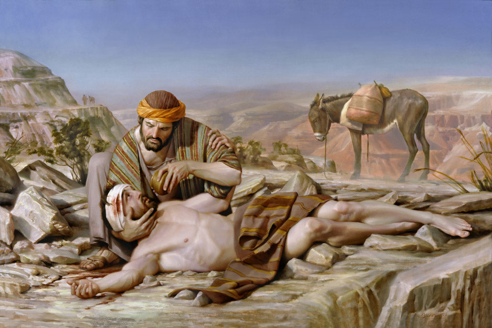 A man helping another man get a drink.