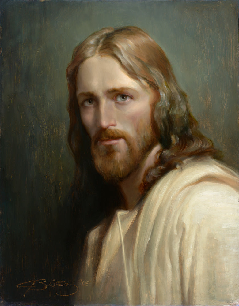 Portrait of Jesus Christ with green back ground.
