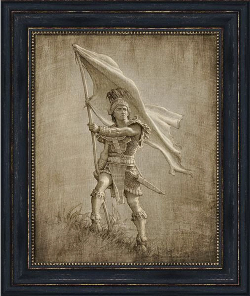 Sketch of a young solder from anicent times holding a large flag. Art 10
