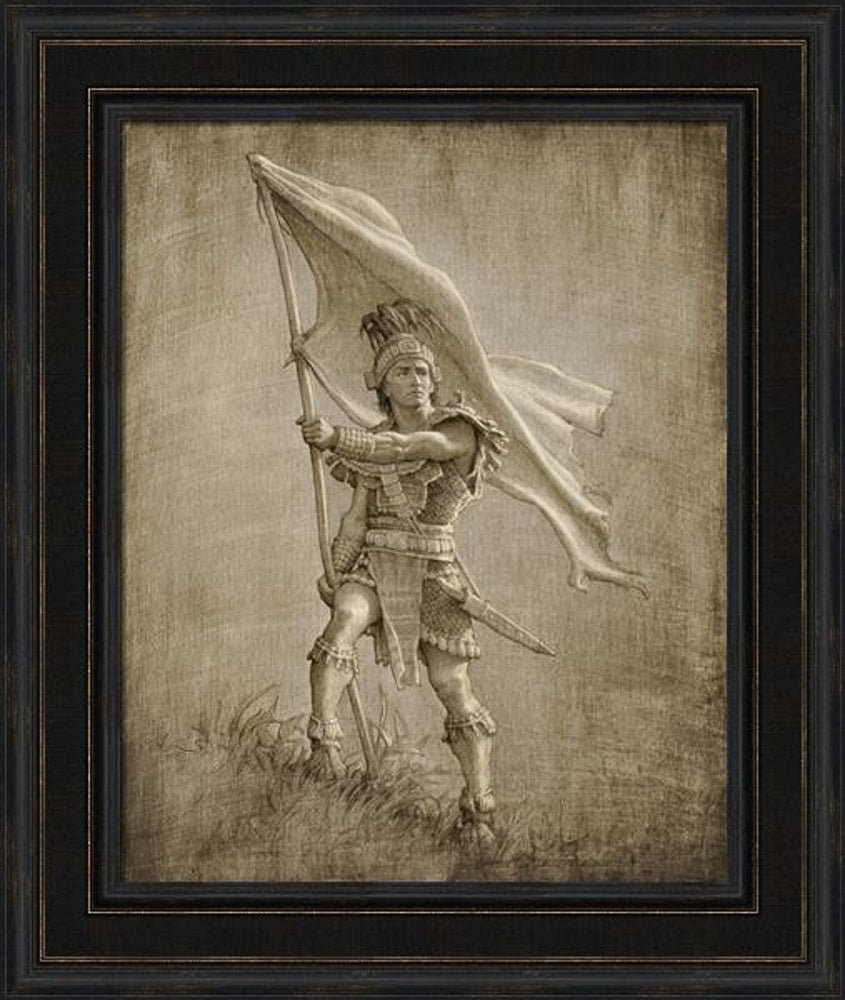 Sketch of a young solder from anicent times holding a large flag. Art 11