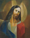 A soft halo surrounds the crown of his head in this portrait of Christ.