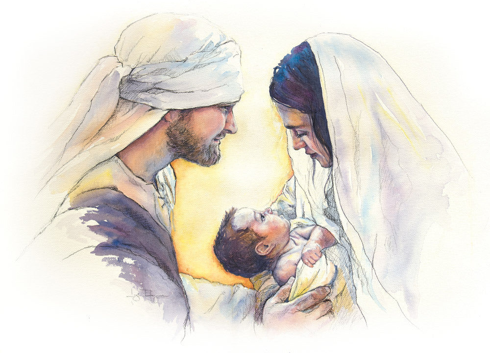 Mary and Joseph holding the savior of the world.