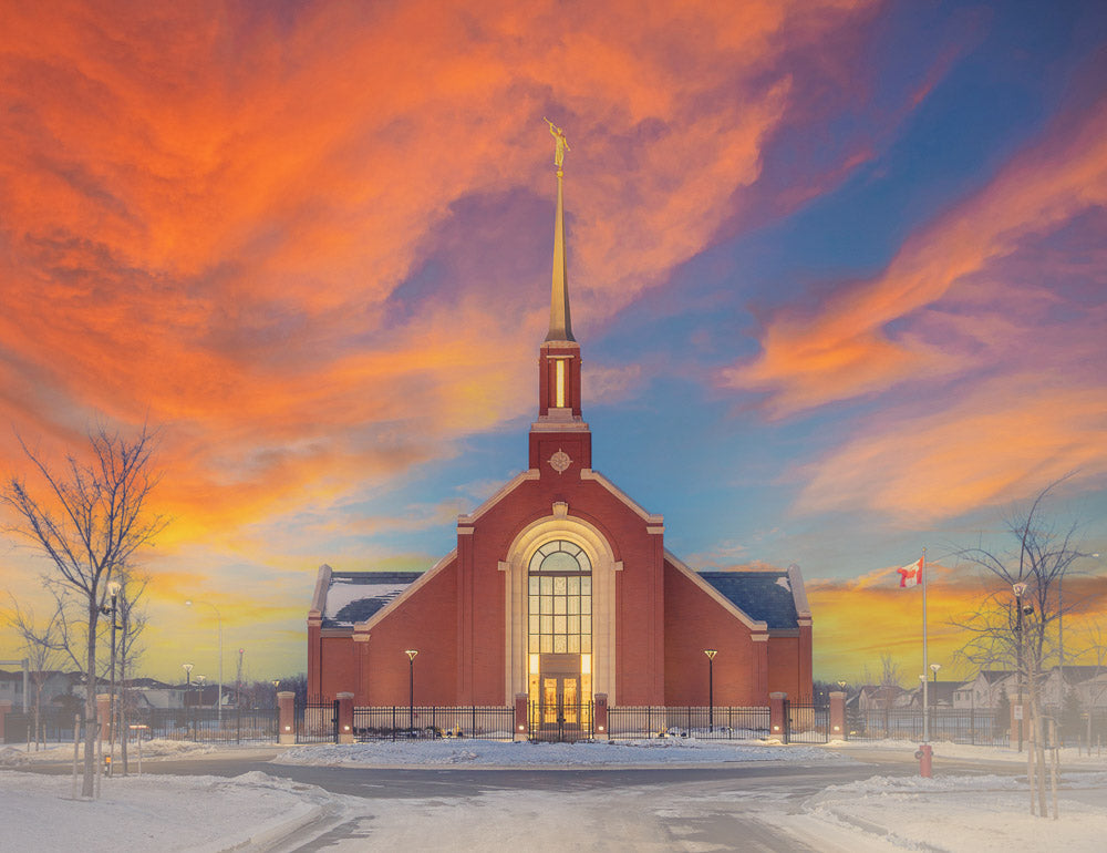 Winnipeg Manitoba Temple- Painterly Winter Sunset by Lisa Wickert