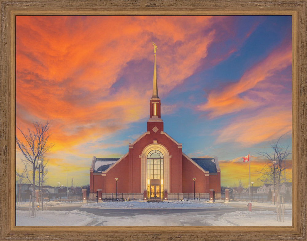 Winnipeg Manitoba Temple- Painterly Winter Sunset by Lisa Wickert