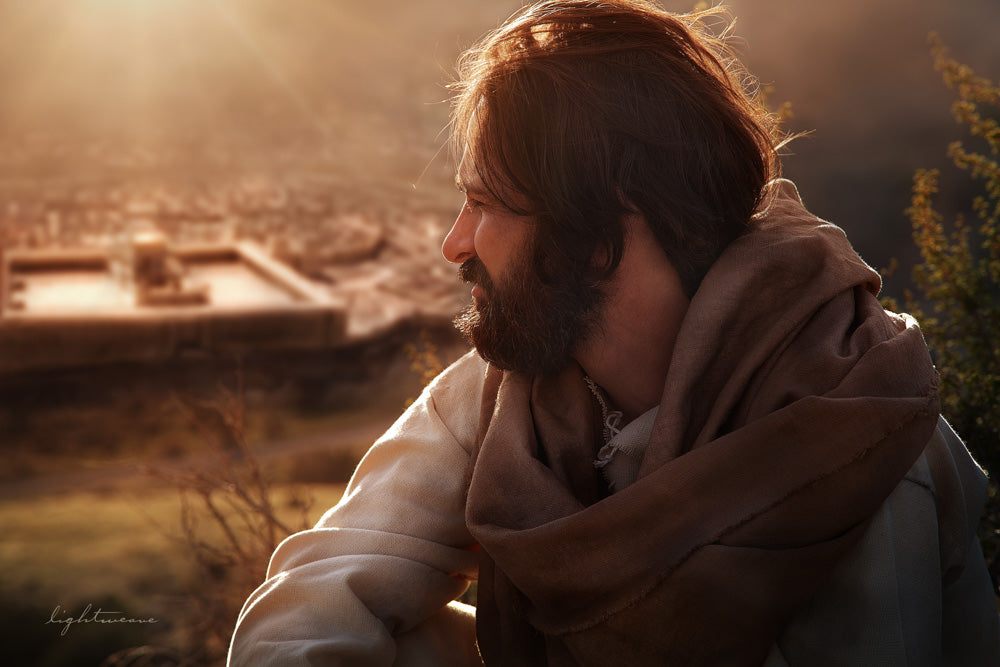 Jesus looking over the city of Jerusalem.