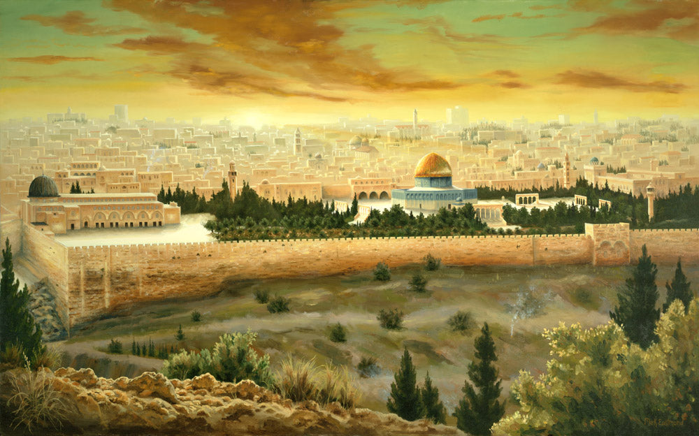 Solomon's Temple in the city of Jerusalem at sunset.