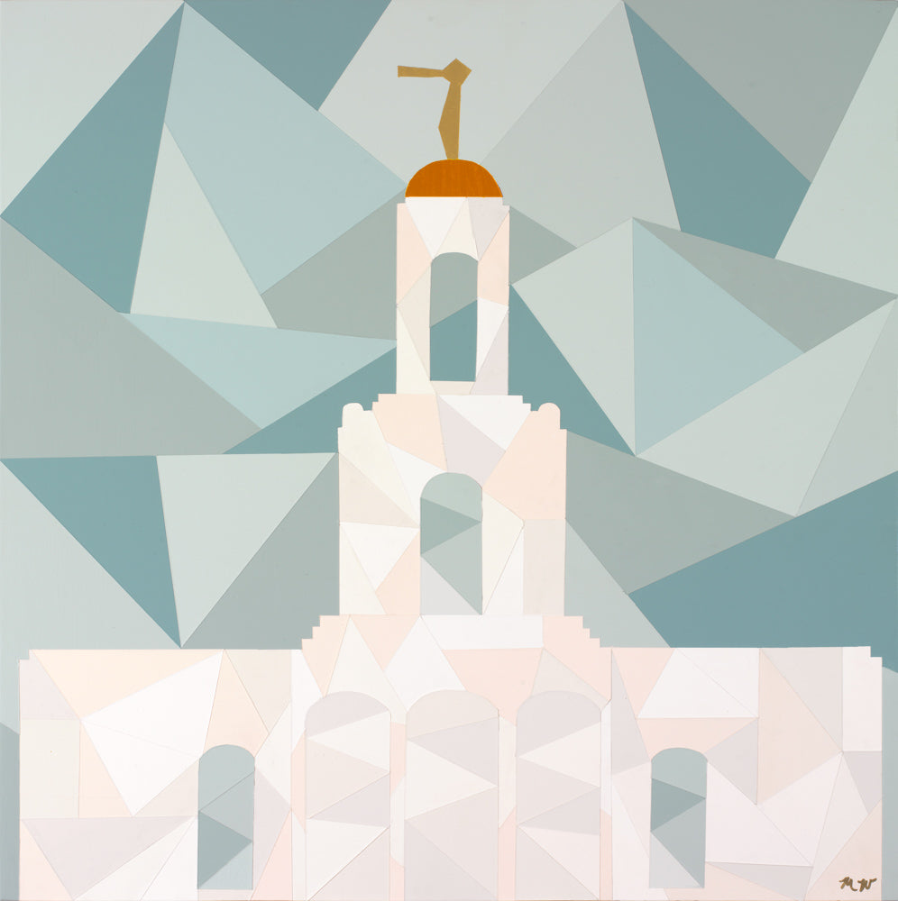 Geometric painting of the Newport Beach California Temple.