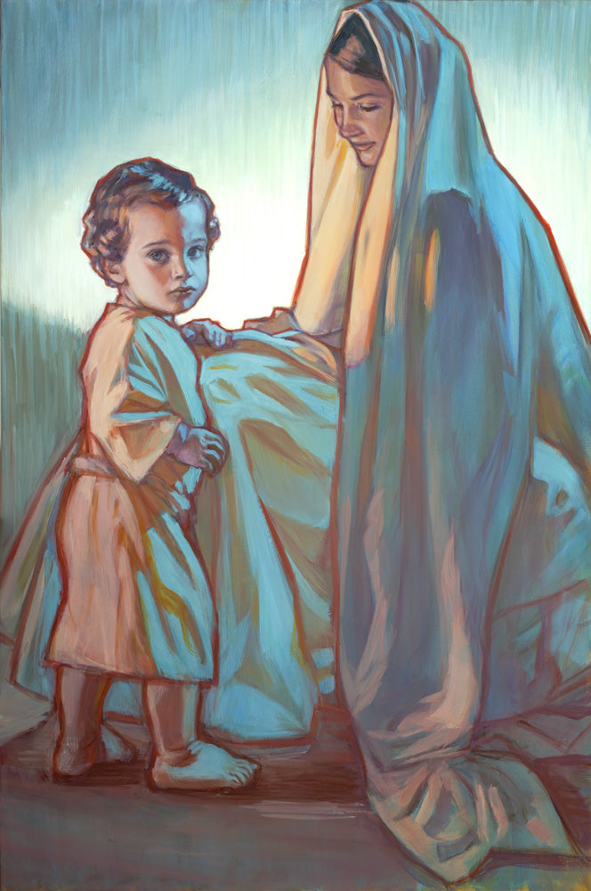 Young jesus with his mother Mary.