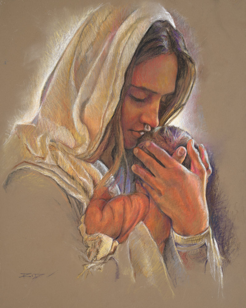 A mother holding and embracing her child.