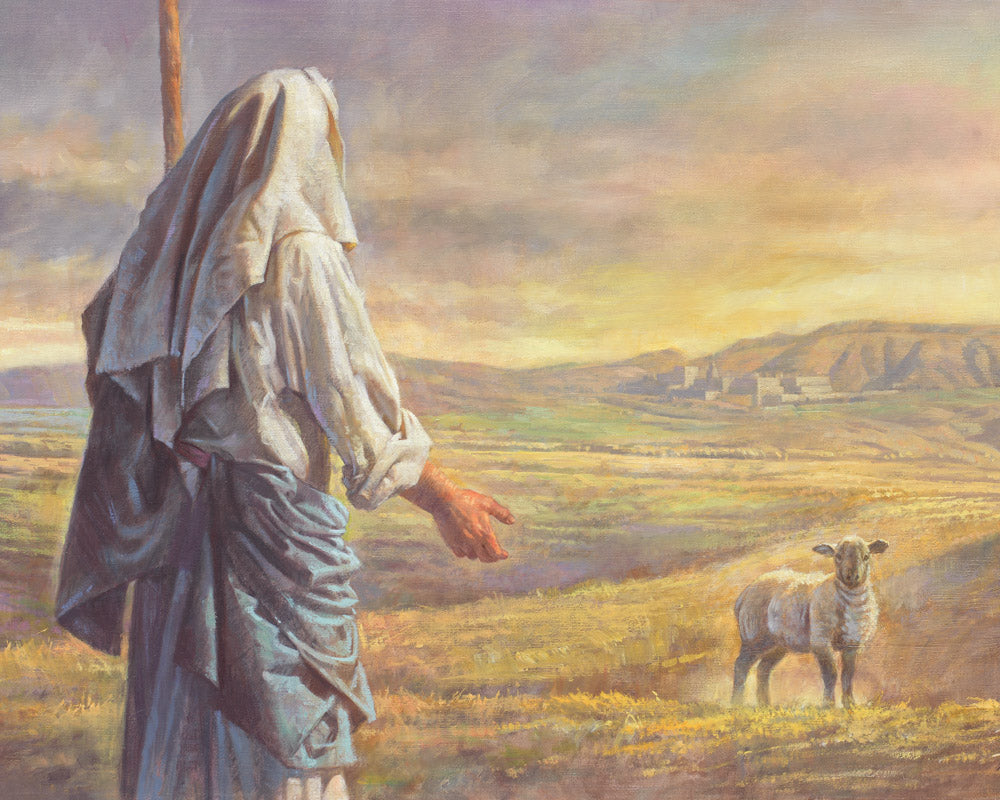 Parable of the lost sheep, Jesus as shepherd with sheep.