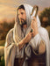 Portrait of Jesus as the good shepherd, holding a shepherds staff.