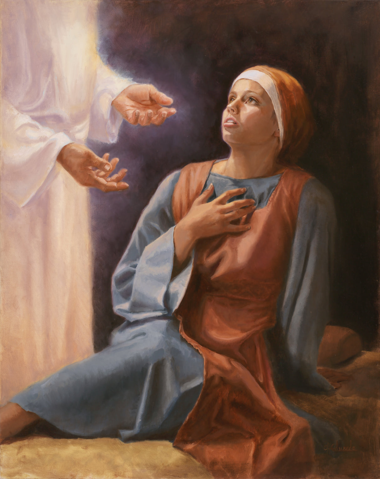 An angel appearing to Mary to inform her she will be the mother of the son of God.