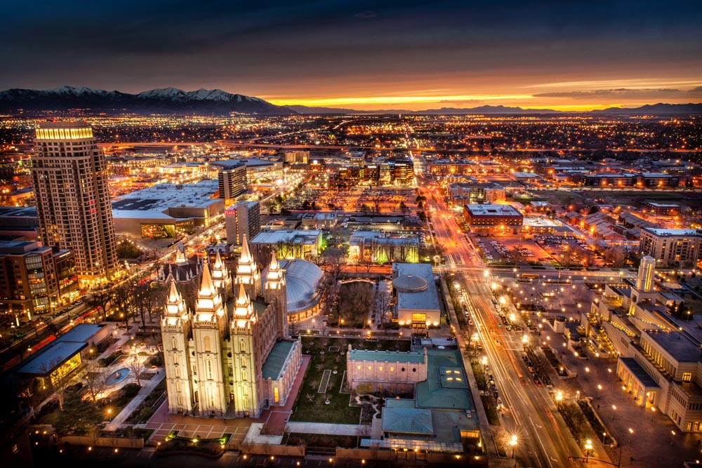 Salt Lake Temple - Sunset Cityscape