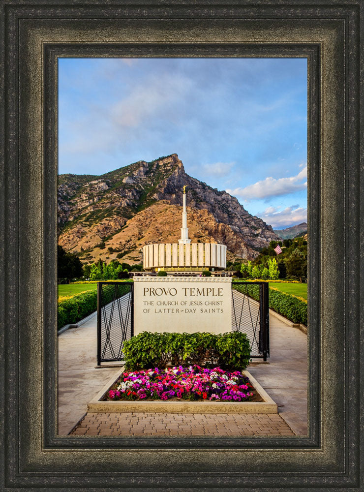 Provo Temple - Sign with Flowers