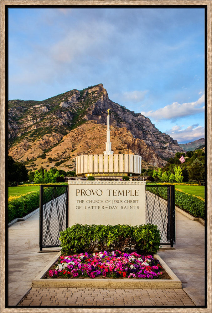 Provo Temple - Sign with Flowers