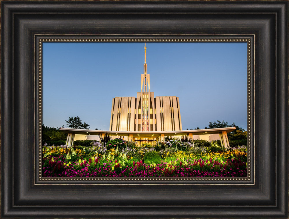 Seattle Temple - Sunset with Flowers