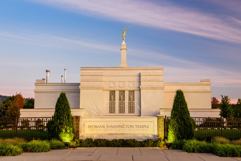 Spokane Temple - Sign with Lights