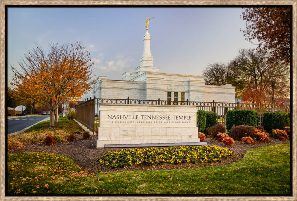 Nashville Temple - Sign in Fall
