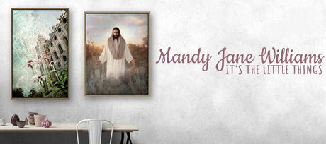 Environment shot of art by Mandy Jane Williams. Text reads: "Mandy Jane Williams: It's in the Little Things".