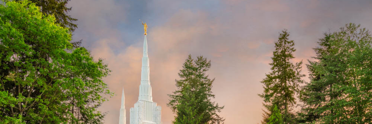 Covenant Series photo of the Portland Oregon Temple by Robert A. Boyd. Text reads: "10 Absolutely Lovely Pictures of the Portland Oregon Temple".