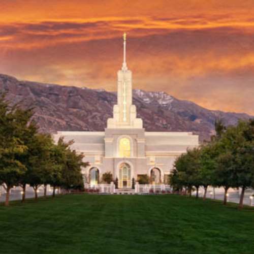 Painting of the Mount Timpanogos Temple by Anne Bradham. Text reads: "30+ Breathtaking Mount Timpanogos Temple Pictures".