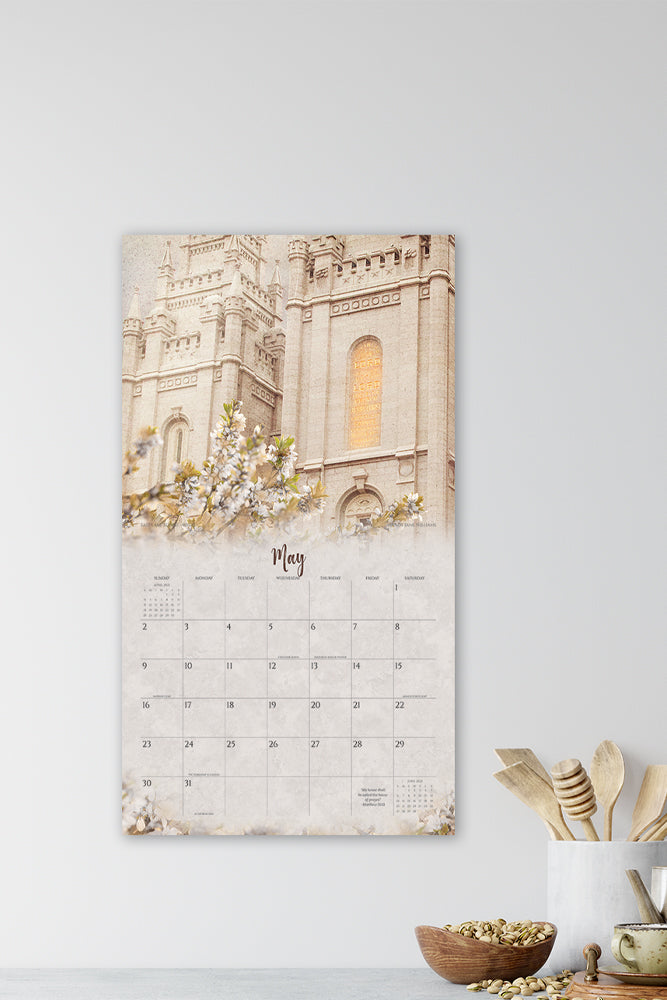 A beautifully designed calendar of the Salt Lake Temple, capturing its majestic presence and picturesque views across the seasons.