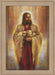Jesus standing holding two lambs. 
