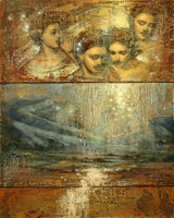 Heralding angels looking at the star over Bethlehem with wonder.