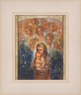 Angels watching over Mary and the new born baby Jesus. 