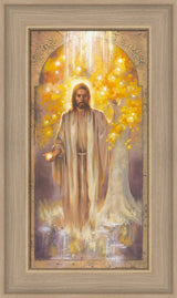 Jesus standing in front of the tree of life, holding the fruit of the tree. Art 14