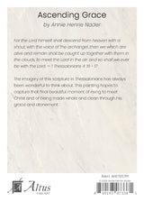 Back of a painting titled 'Ascending Grace' by Annie Henrie Nader with text and Altus Fine Art logo.