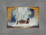 Pioneers push handcart in the snow with the help of angels. Art 5