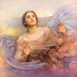 LDS art painting of an angel looking up toward Heaven.