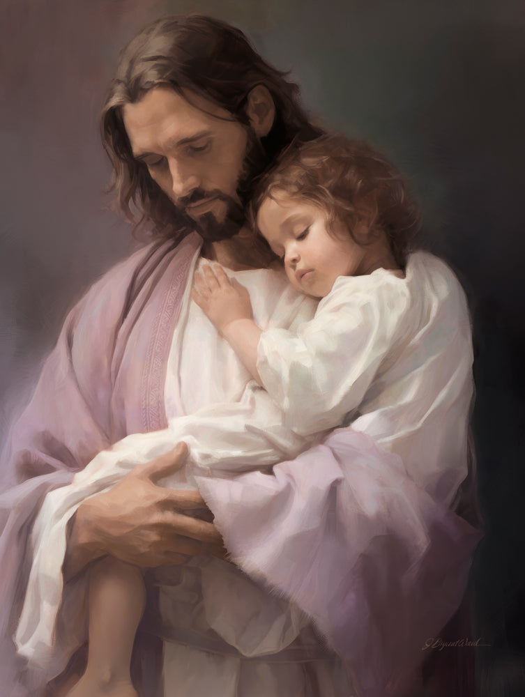 Jesus Christ holding a little child.