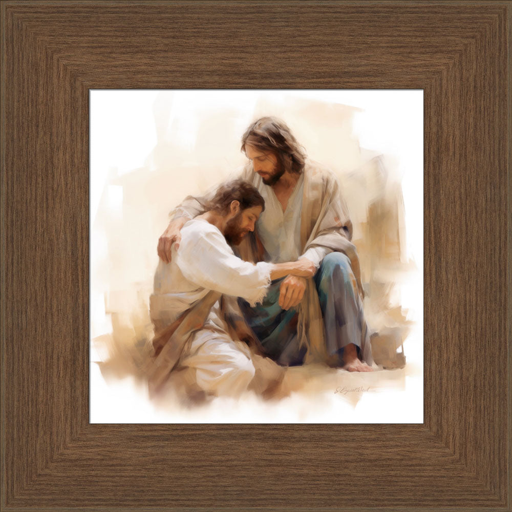 Jesus Christ providing comfort to a man.