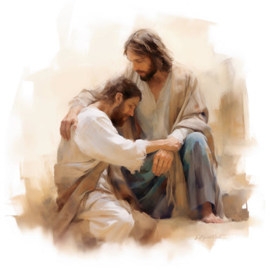 Jesus Christ providing comfort to a man.