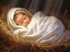 Baby Jesus asleep on the hay.