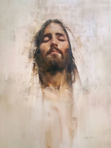 A portrait of Jesus Christ with a white background.