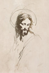 A sketch of Jesus Christ with a halo.