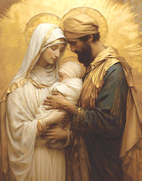 Mary and Joseph holding a baby Jesus Christ.