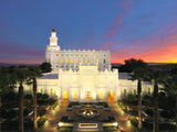The St. George Utah Temple with the sunset.