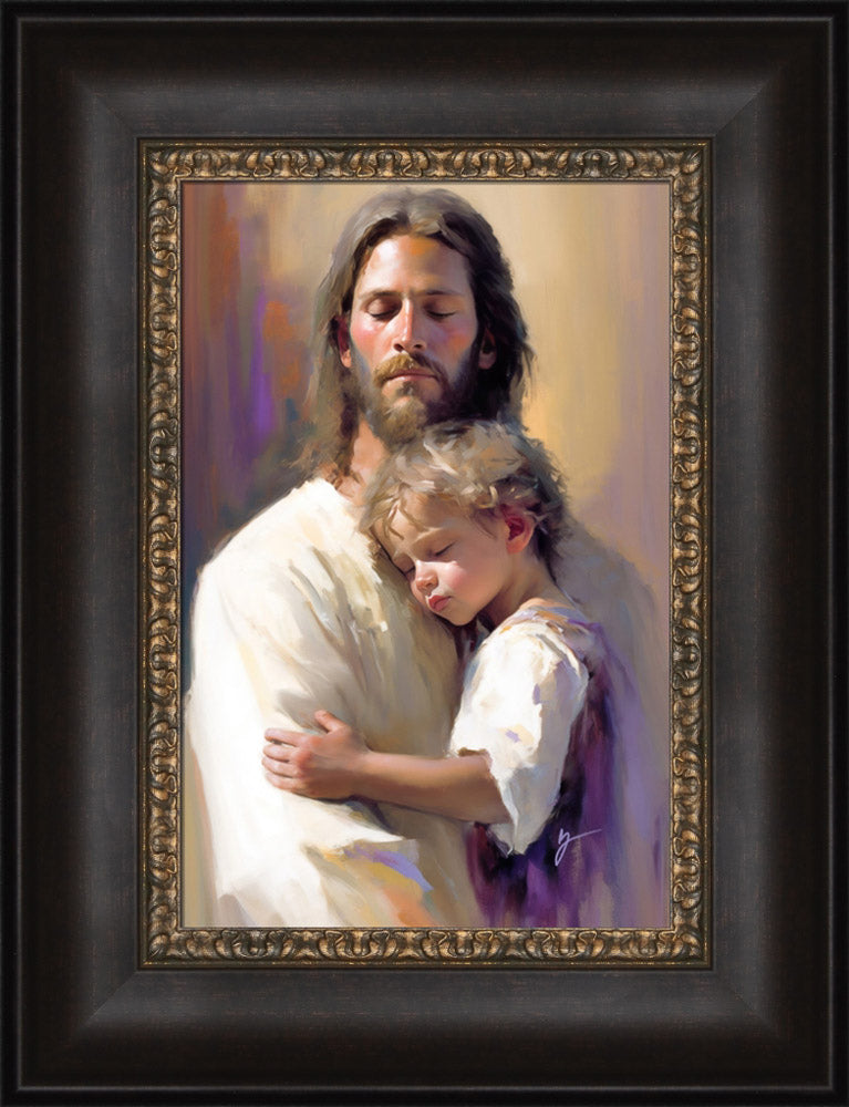 Safely in His Arms - framed giclee canvas