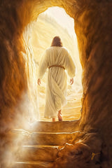 Jesus Christ walking out of the tomb.