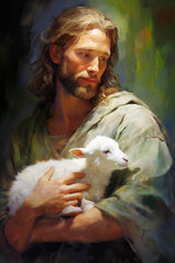 Jesus Christ holding a lamb.