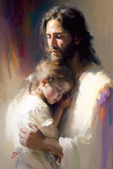 Jesus Christ holding a child.