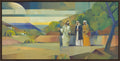 The Road to Emmaus 36x19 framed giclee canvas Brown float frame