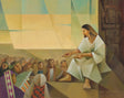 Modern painting of Jesus teaching a group of people.