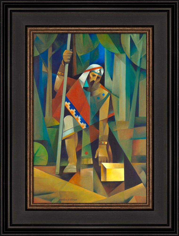 Moroni and the Gold Plates - framed giclee canvas