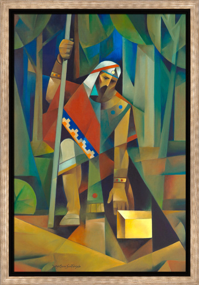 Moroni and the Gold Plates - framed giclee canvas