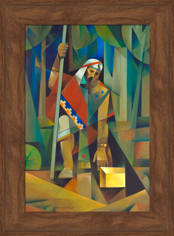 Moroni and the Gold Plates - framed giclee canvas